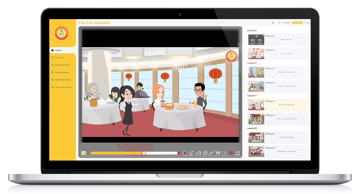 Practical, Interactive Core Chinese LessonsEngaging, interactive animated storytelling Chinese video lessons with high-frequency vocabulary, imagery, intonation, pronunciation, melody, text, and data to serve a variety of methods for differentiated learning. 